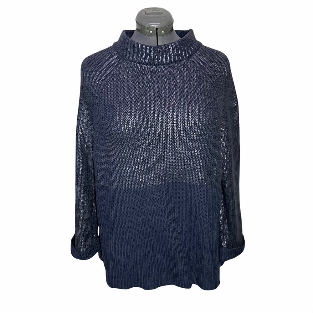 Chico’s Melanie Mixed Foil Ribbed Pullover Sweater Top Size 3 XL 14 16 Ink Blue